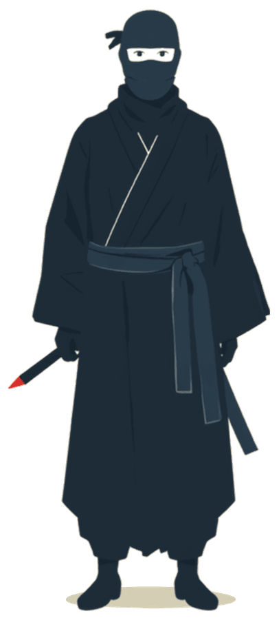 A ninja standing at the shore, drawn as a flat illustration