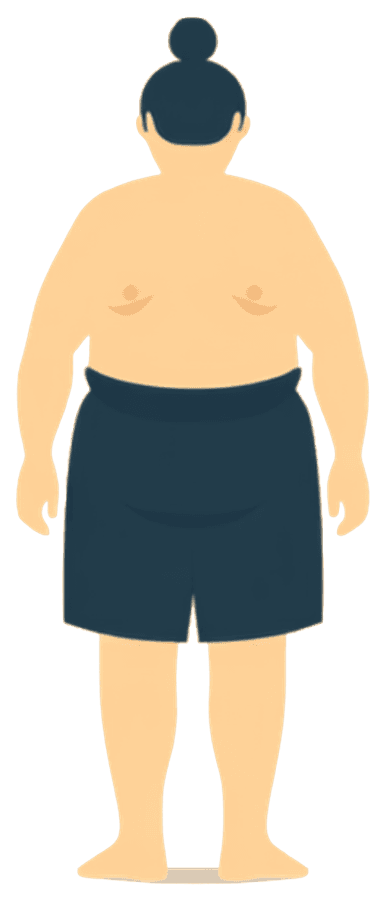 A sumo wrestler standing squarely in a calm stance, drawn as a flat illustration
